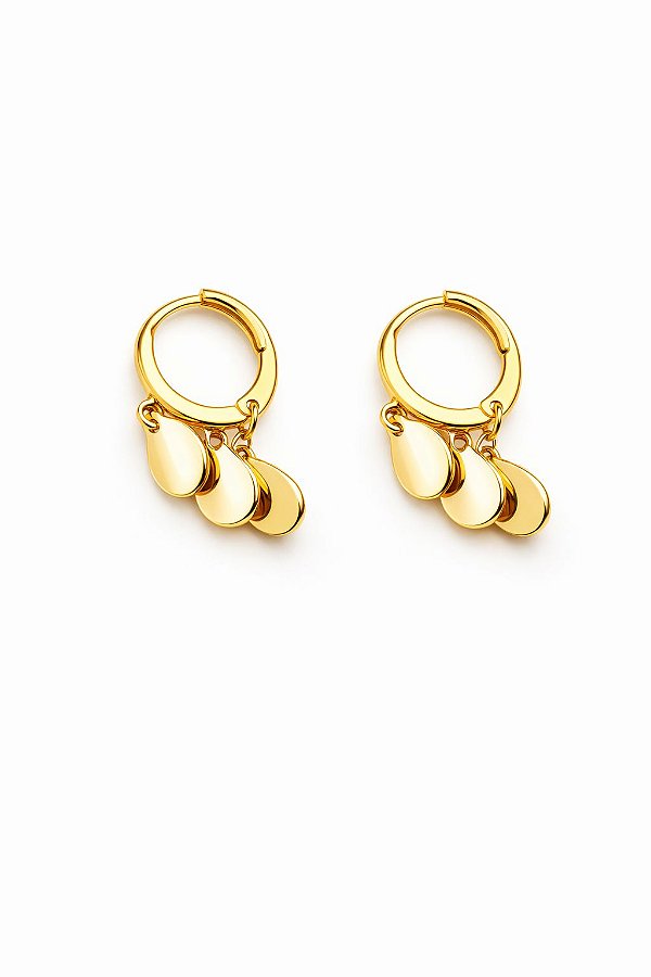 Brinco Argola Clique Pingentes Gota Ouro 18k