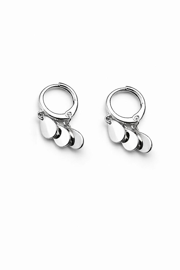 Brinco Argola Clique Pingentes Gota Rhodium Branco