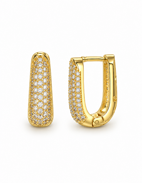 Argola Gold Cravejada em Zircônias