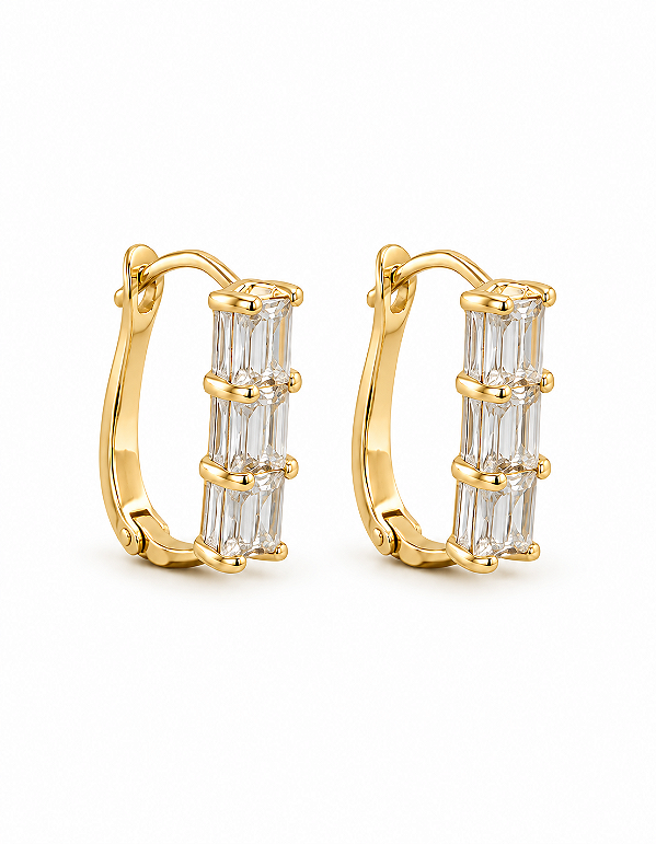Argola Zircônias Baguete Ouro