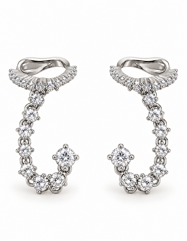 Brinco Chain Diamond Rhodium Branco