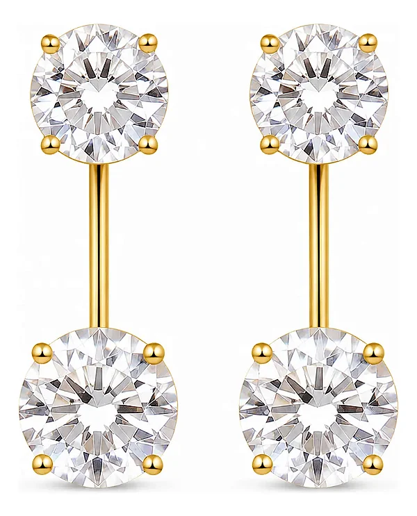 Brinco Virgínia Duplo Ponto De Luz Ouro 18k