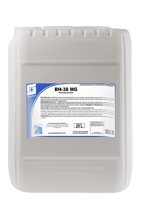 BH-38 MG 20 Litros Limpador Desengraxante Biodegradável Substitui Solupan Spartan