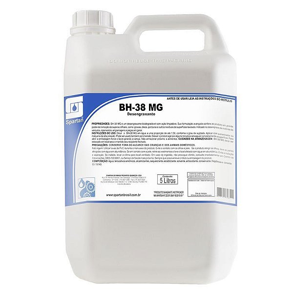 BH-38 MG 20 Litros Limpador Desengraxante Biodegradável Substitui Solupan Spartan