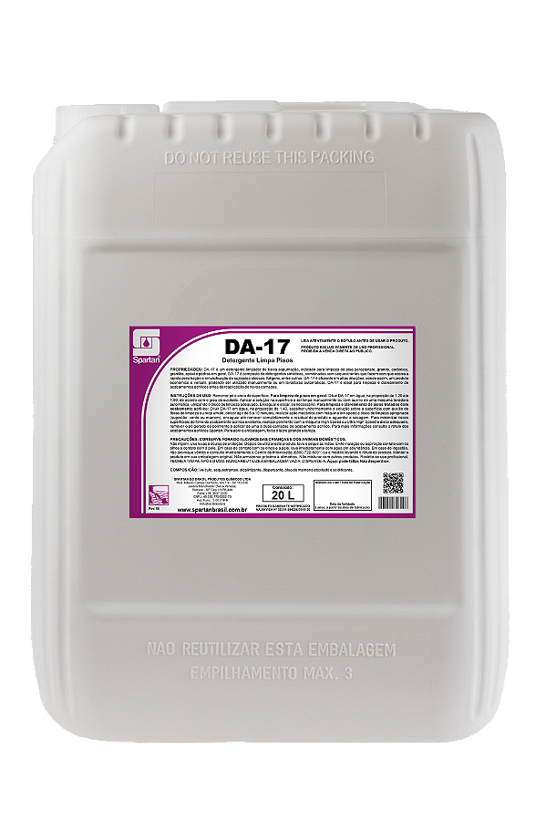 DA-17 20 Litros Detergente De Baixa Espumação Spartan