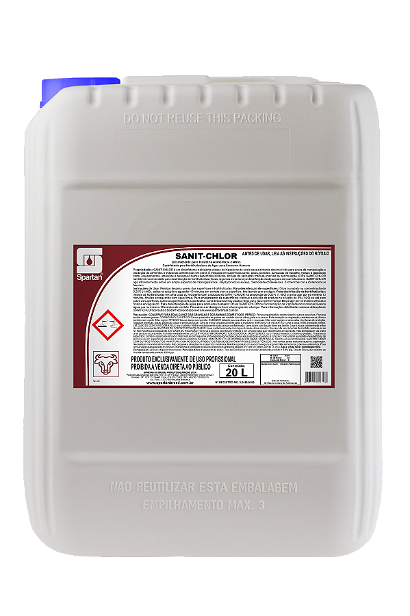 Sanit-Chlor 20 Litros Desinfetante Para Industrias Alimentícias Spartan