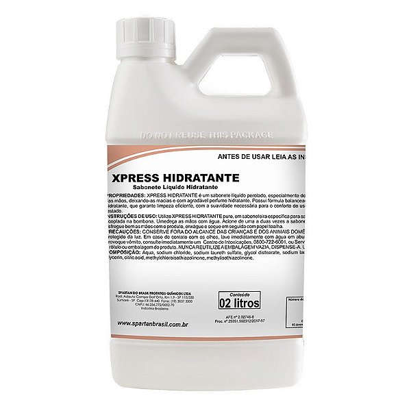 Xpress Hidratante 2 Litros Sabonete Líquido Perolado Hidratante Spartan