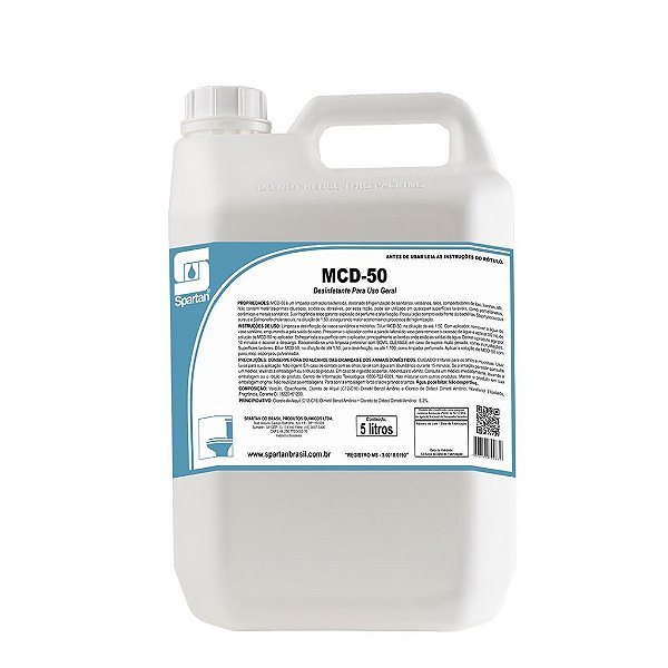 Kit Com 2 MCD-50 5 Litros Limpador Com Ação Bactericida - Spartan