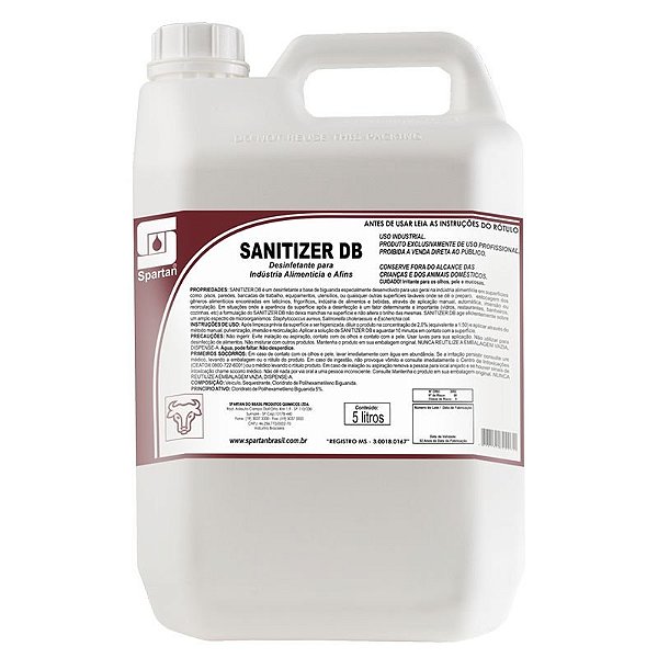 Kit Com 2 Sanitizer DB 5 Litros Desinfetante Para Indústria Alimentícia Spartan