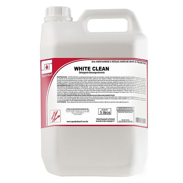 Kit Com 2 White Clean 5 Litros Detergente Desengordurante Spartan