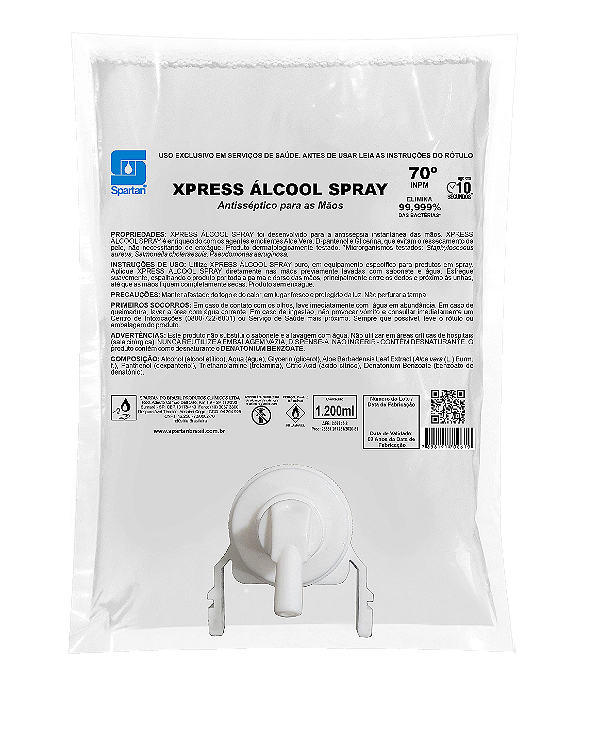 Kit Com 12 Álcool 70 Spray Refil 600mL Spray Antisséptico - Spartan