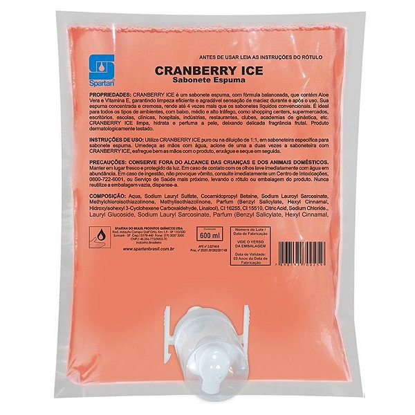 Kit Com 12 Cranberry Ice 600 Ml Com Válvula Sabonete Espuma Com Aloe Vera E Vitamina E Spartan