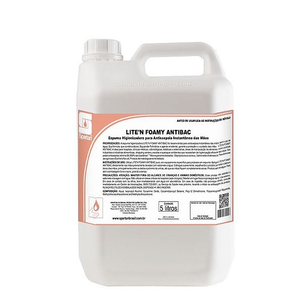 Lite'n Foamy Antibac 5 Litros Espuma Antisséptica Álcool e Biguanida - Spartan Oferta