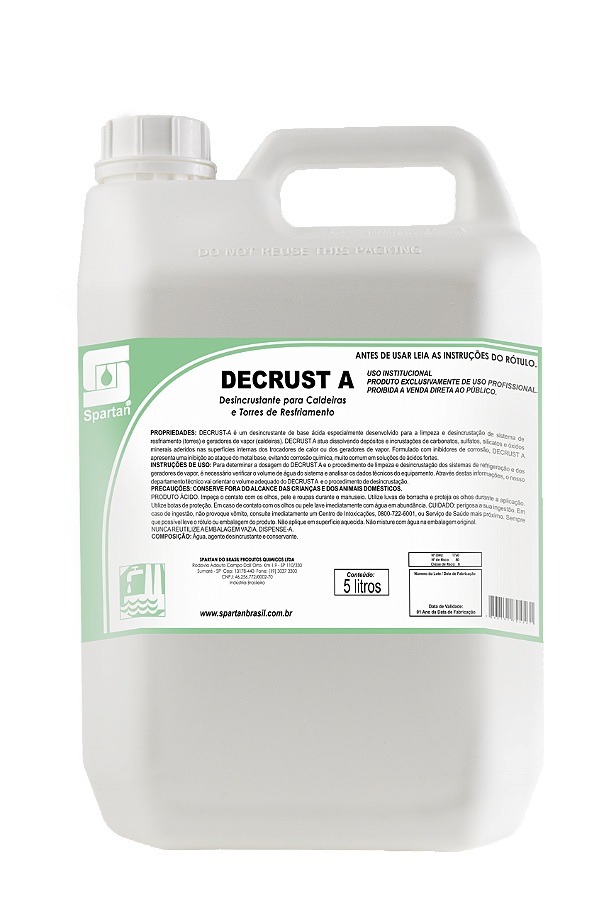 Decrust A 20 Litros Desincrustante Ácido Para Caldeiras Torres Resfriamento Spartan