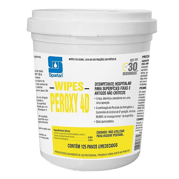Wipes Peroxy 4D 150 Panos Umedecidos Com Desinfetante Hospitalar - Spartan