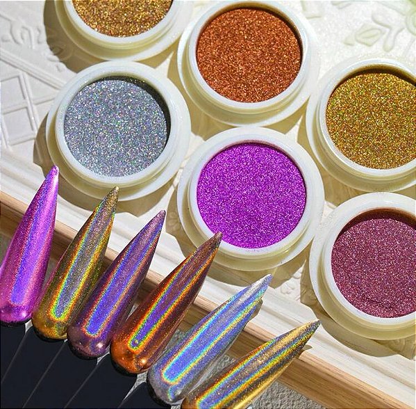 Kit pó cromo holográfico 6 cores