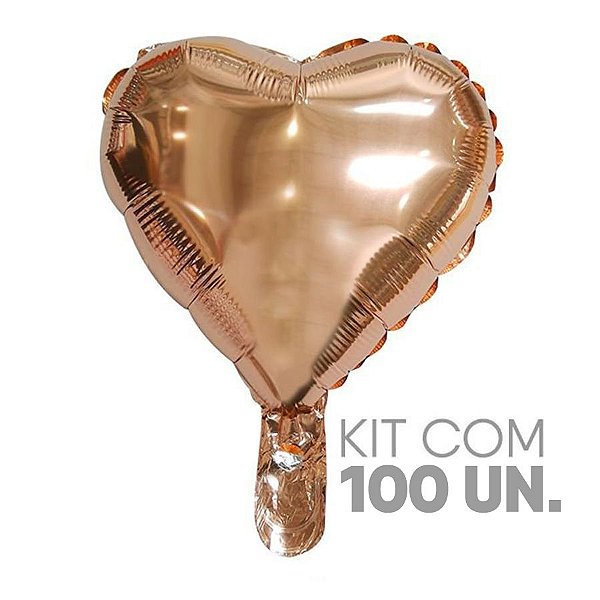 Balão de Festa Microfoil Coração Rose Gold - 18" 45cm - 100 Unidades - Rizzo Balões