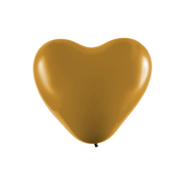 Balão Coração Látex Cromado 6" 15cm Ouro - 25 Unidades - Art-Latex - Rizzo Balões