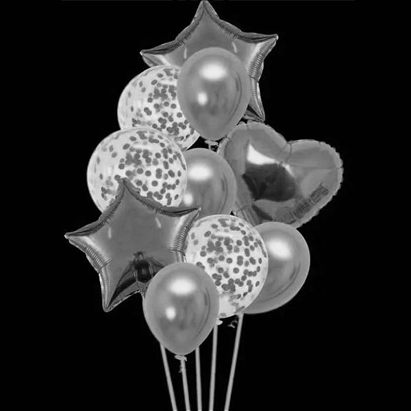Kit Buque Balões Prata - Buque com 10 Balões - Partiufesta - Rizzo Balões