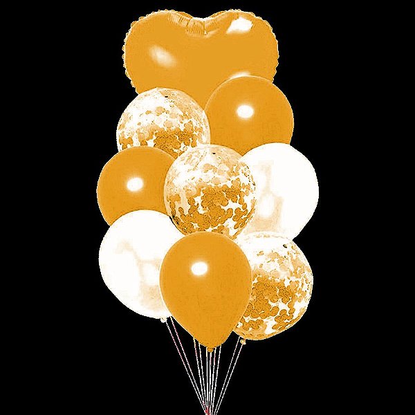 Kit Buque Balões Dourado Coração - Buque com 9 Balões - Partiufesta - Rizzo Balões
