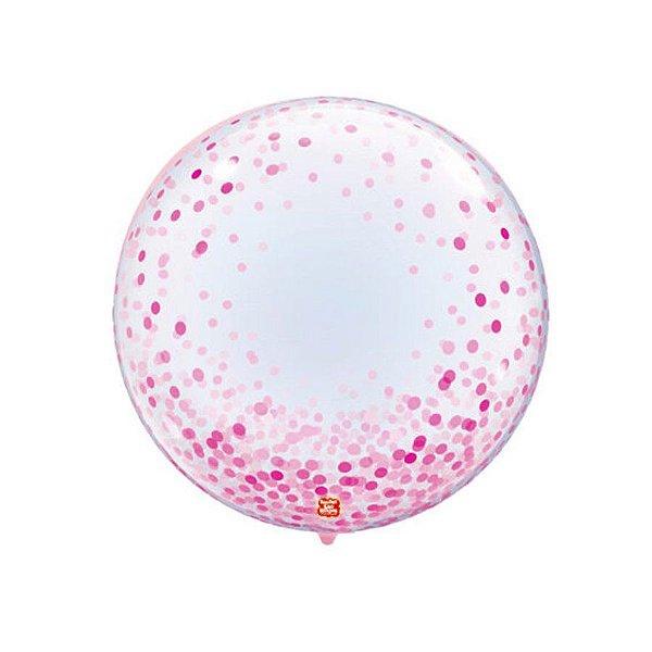 Balão Bolha Confetti Rosa - 1 unidade - 61cm (24'') - Balões São Roque - Rizzo