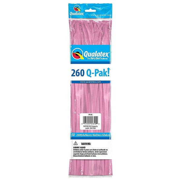 Balão de Festa Canudo - Pink (Rosa) - 260" - 50 unidades - Qualatex - Rizzo Balões