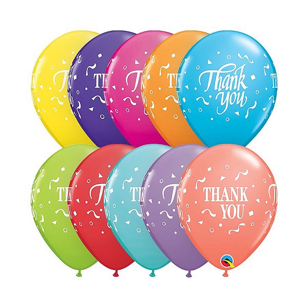 Balão de Festa Látex Liso Decorado - Thank You Confetes Sortidos - 11" 28cm - 6 unidades - Qualatex Outlet - Rizzo