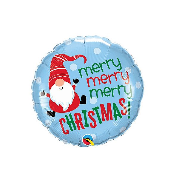 Balão de Festa Microfoil 18" 46cm - Redondo Merry Merry Christmas Gnomo - 1 unidade - Qualatex Outlet - Rizzo