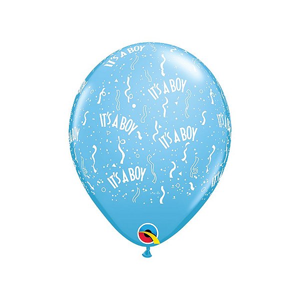 Balão de Festa Látex Liso Decorado - It's a Boy (É um Menino) Azul - 11" 28cm - 50 unidades - Qualatex Outlet - Rizzo