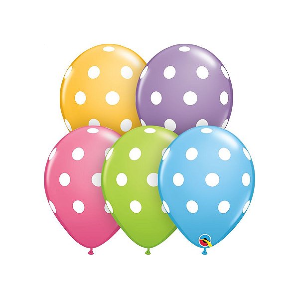 Balão de Festa Látex Liso Decorado - Pontos Polka Sortido - 11" 28cm - 50 unidades - Qualatex Outlet - Rizzo