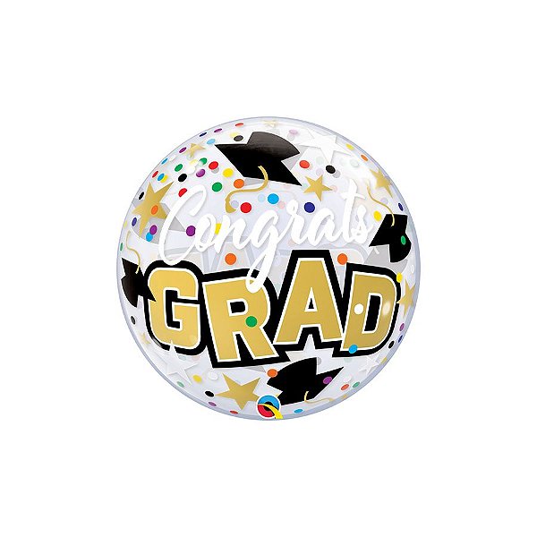 Balão de Festa Bubble 22" 56cm - Congrats Grad Estrela e Pontos - 1 unidade - Qualatex Outlet - Rizzo