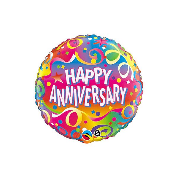 Balão de Festa Microfoil 18" 46cm - Redondo Happy Anniversary Confetes - 1 unidade - Qualatex Outlet - Rizzo