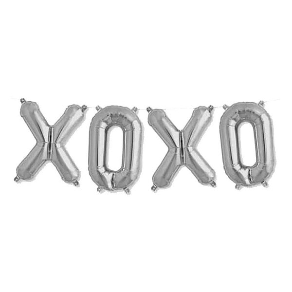 Balão de Festa Microfoil 16" 40cm - Escrita "XO XO" Prata - 1 unidade - Qualatex Outlet - Rizzo