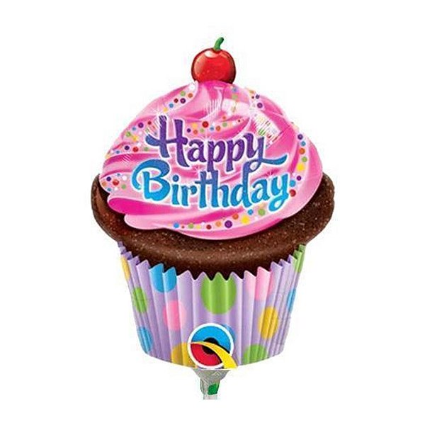 Balão de Festa Microfoil 14" 35cm - Cupcake Happy Birthday - 1 unidade - Qualatex Outlet - Rizzo