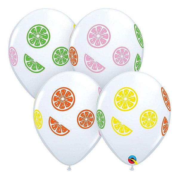 Balão de Festa Látex Liso Decorado - Rodelas de Frutas - 11" 27cm - 50 unidades - Qualatex Outlet - Rizzo