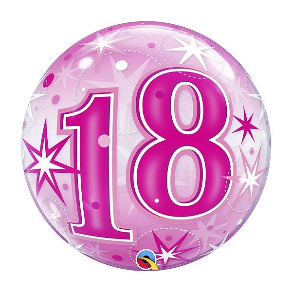 Balão de Festa Bubble 22" 55cm - Número 18 Rosa - 1 unidade - Qualatex Outlet - Rizzo