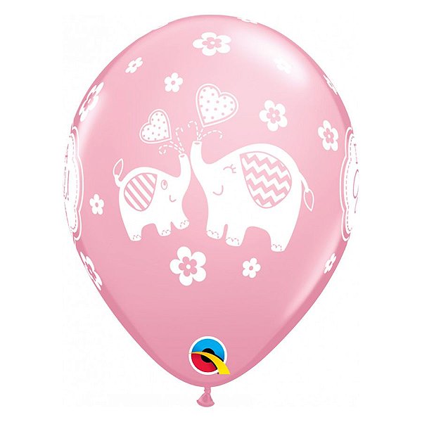 Balão de Festa Látex Liso Decorado - Elefante It's a Girl Rosa - 11" 27cm - 50 unidades - Qualatex Outlet - Rizzo