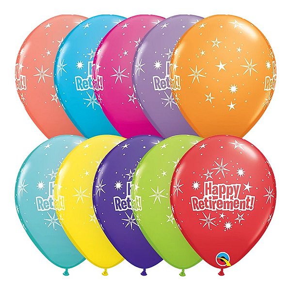 Balão de Festa Látex Liso Decorado - Happy Retirement! Sortido - 11" 27cm - 6 unidades - Qualatex Outlet - Rizzo