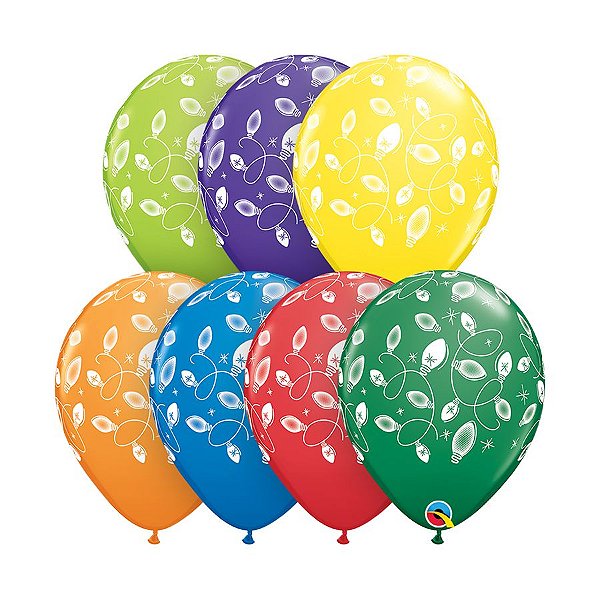 Balão de Festa Látex Liso Decorado - Pisca-Pisca de Natal - 11" 27cm - 50  unidades - Qualatex Outlet - Rizzo - Rizzo Balões