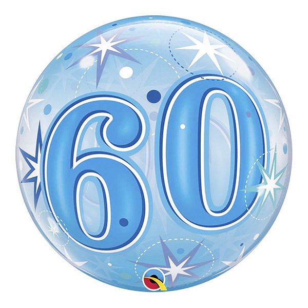 Balão de Festa Bubble 22" 55cm - Número 60 Explosão Azul Estelar - 1 unidade - Qualatex Outlet - Rizzo