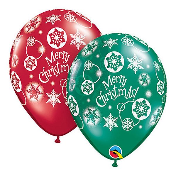 Balão de Festa Látex Liso Decorado - Merry Christmas! Esmeralda/Rubi - 11" 27cm - 50 unidades - Qualatex Outlet - Rizzo