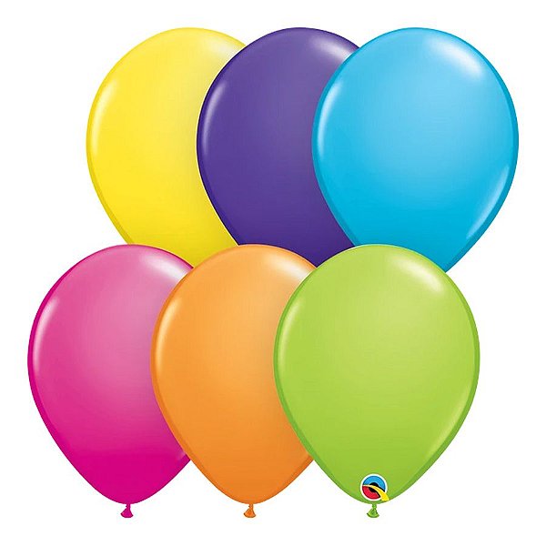 Balão de Festa Látex Liso - Tropical Sortido - 11" 27cm - 6 unidades - Qualatex Outlet - Rizzo