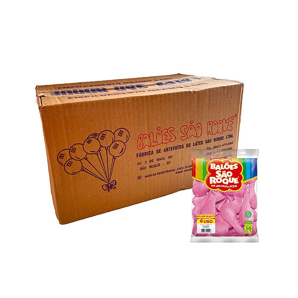 Balão de Festa Látex Liso 9'' - Rosa Baby - Caixa com 25 pacotes - 1250 unidades - Atacado São Roque - Rizzo