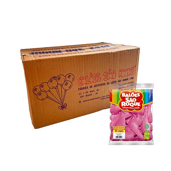 Balão de Festa Látex Liso 9'' - Rosa Tutti Frutti - Caixa com 25 pacotes - 1250 unidades - Atacado São Roque - Rizzo