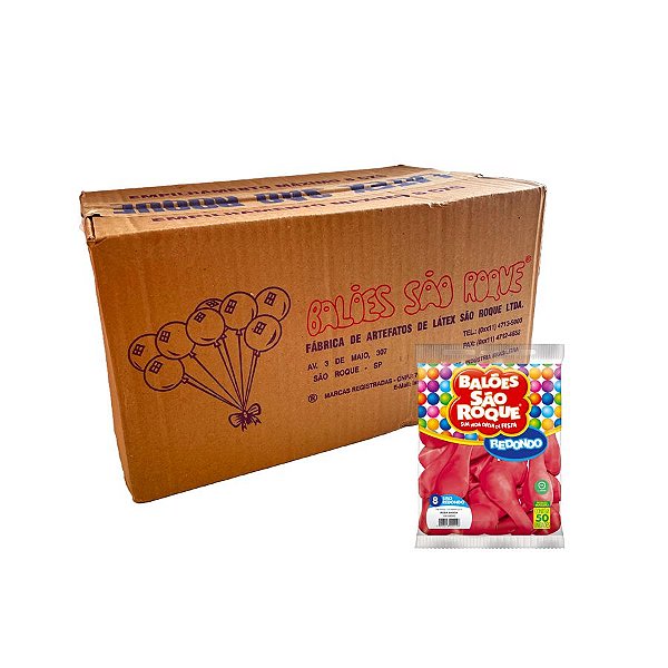 Balão de Festa Látex Liso 8'' - Rosa Shock - Caixa com 25 pacotes - 1250 unidades - Atacado São Roque - Rizzo