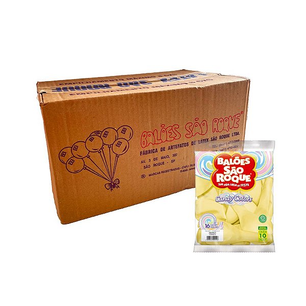 Balão de Festa Látex Candy Colors 16''40cm - Amarelo - Caixa com 25 pacotes - 250 unidades - Atacado São Roque - Rizzo