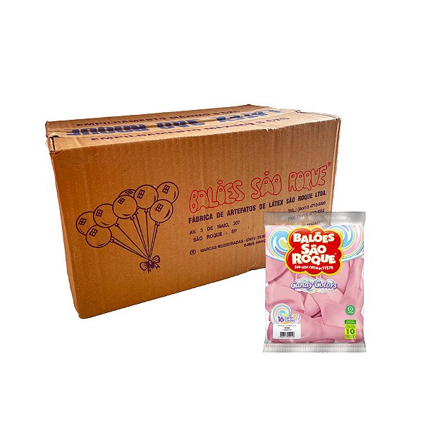 Balão de Festa Látex Candy Colors 16''40cm - Rosa - Caixa com 25 pacotes - 250 unidades - Atacado São Roque - Rizzo