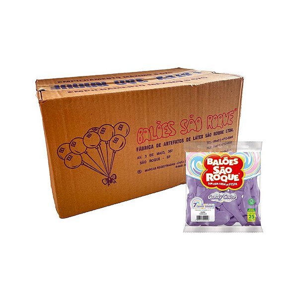 Balão de Festa Látex Candy Colors 7''18cm - Lilás - Caixa com 25 pacotes - 625 unidades - Atacado São Roque - Rizzo