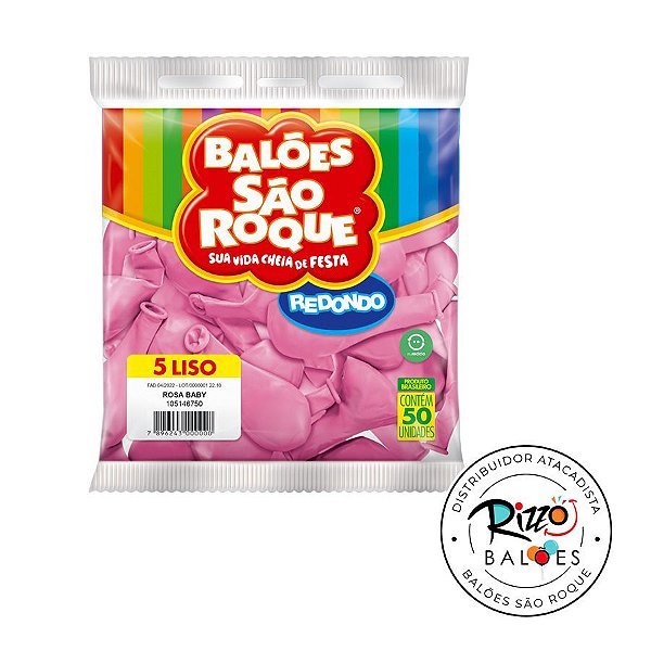 Balão de Festa Látex Liso 5'' - Rosa Baby - 5 pacotes - 250 unidades - Atacado São Roque - Rizzo