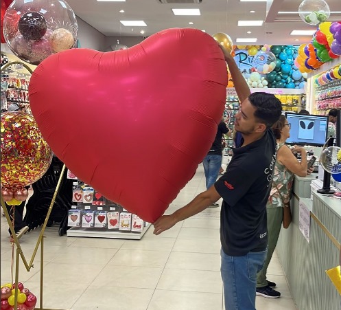 Balão de Festa Microfoil 60'' 1,20m - Coração Vermelho Fosco Gigante  - 1 unidade - Rizzo